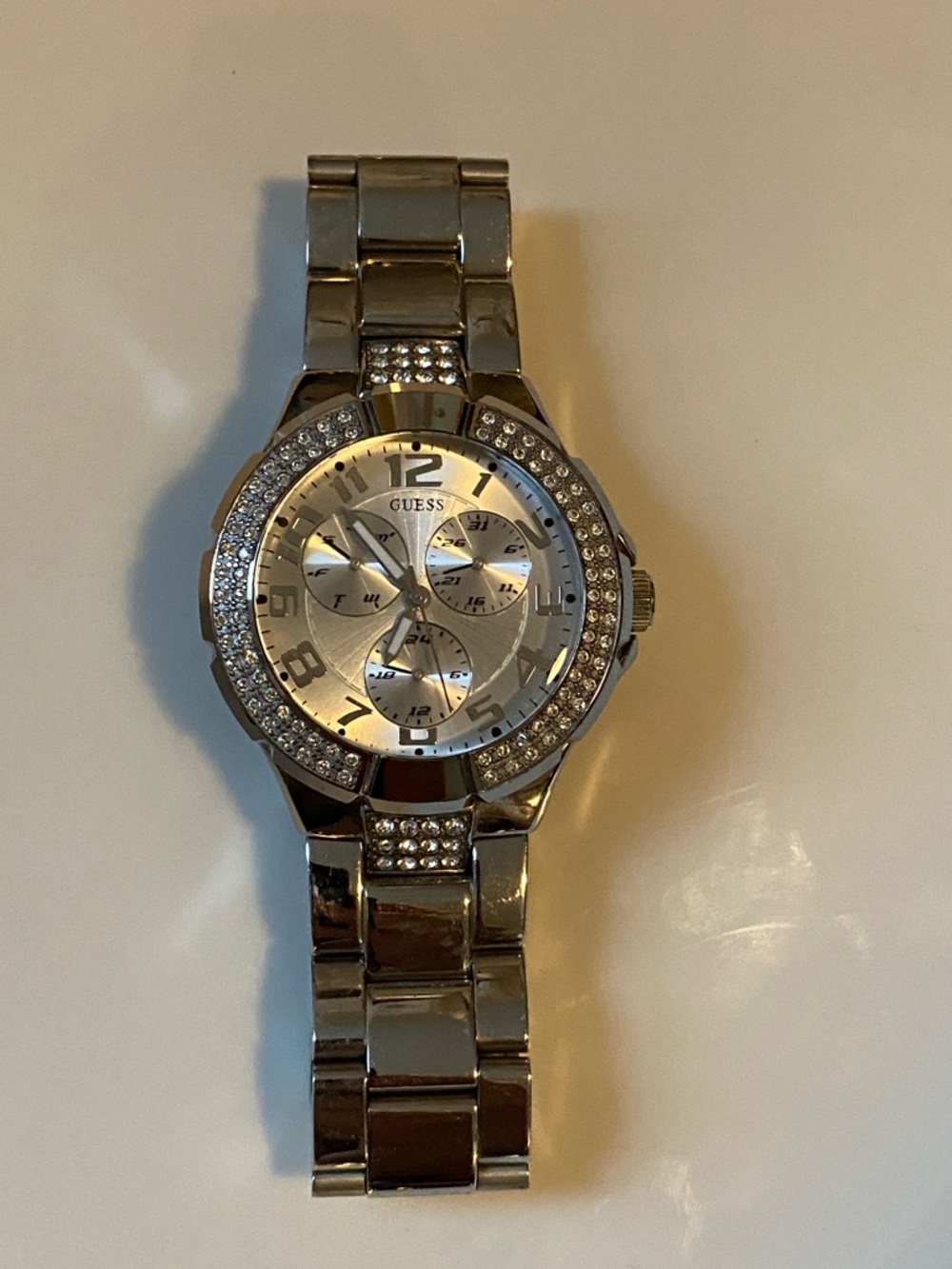 Guess Silver Crystal-Accent Stainless Steel Bracelet Watch